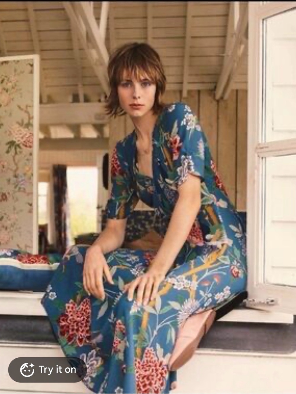 GP & J Baker H&M Dress Midi Blue Floral Print Tea Dress Size 10